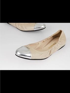 Prada Ballet Flat with Metallic Cap Toe - Pink
